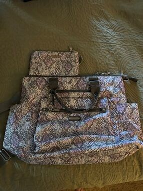 Baggallini Snake Print Travel Tote in Gray and Purple